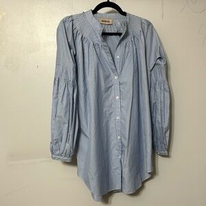 Maison blue and white pin tuck puff sleeve Button front tunic size M